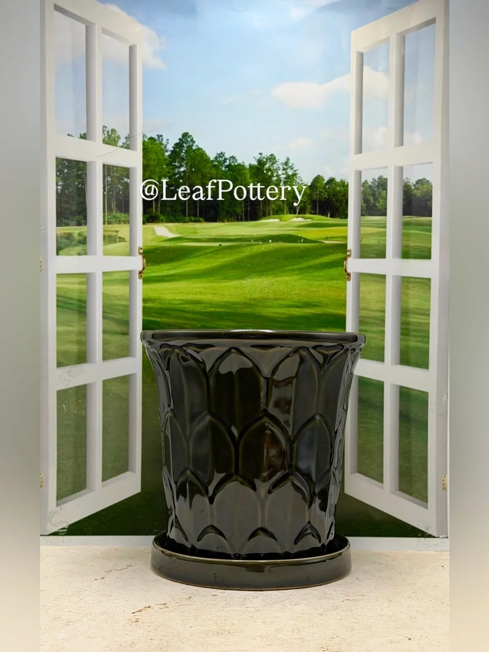 Gothic Ceramic Planter with Attached Saucer | 7